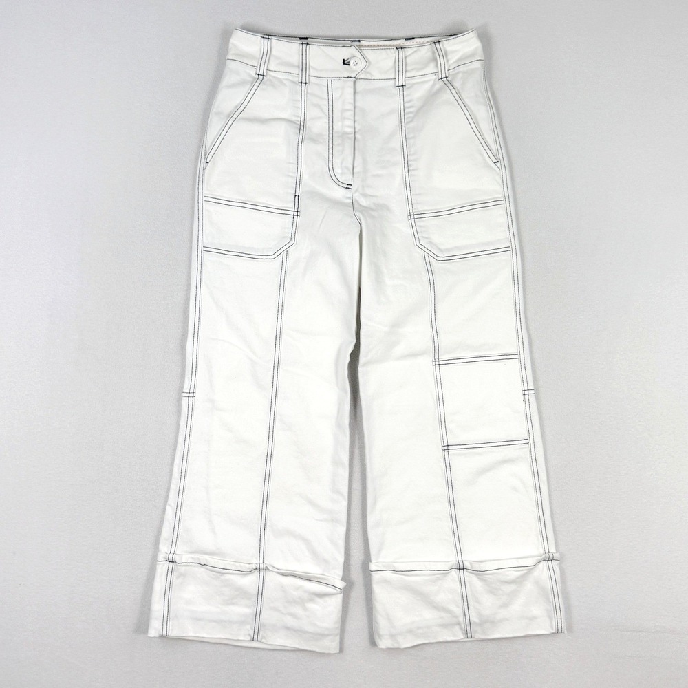 Maeve Anthropologie Wide Leg Pants Size S Womens White Contrast Stitch
